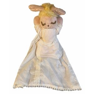 Vintage Ms. Noah Plush Doll Christening Bunny 13” White Lace Dress Bloomers